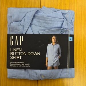 GAP Women’s Linen Blend Button Down Shirt Size L Light Blue Long Sleeve